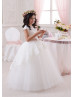 Ivory Lace Tulle Cap Sleeves Long Princess Flower Girl Dress 